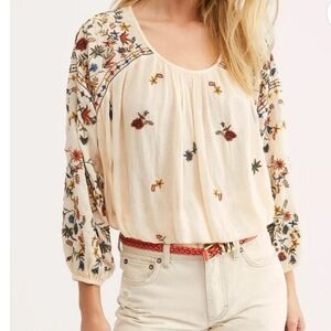 Free People Wild Flowers Embroidered Blouse - Cream Medium